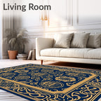 Navy Golden Regal Crest Medallion Rug