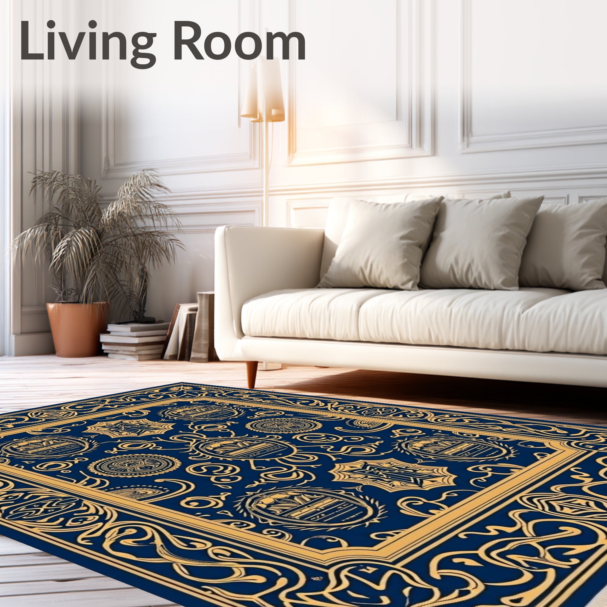 Navy Golden Regal Crest Medallion Rug