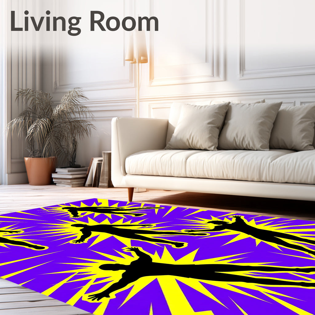 Energetic Purple Yellow Burst Figures Rug