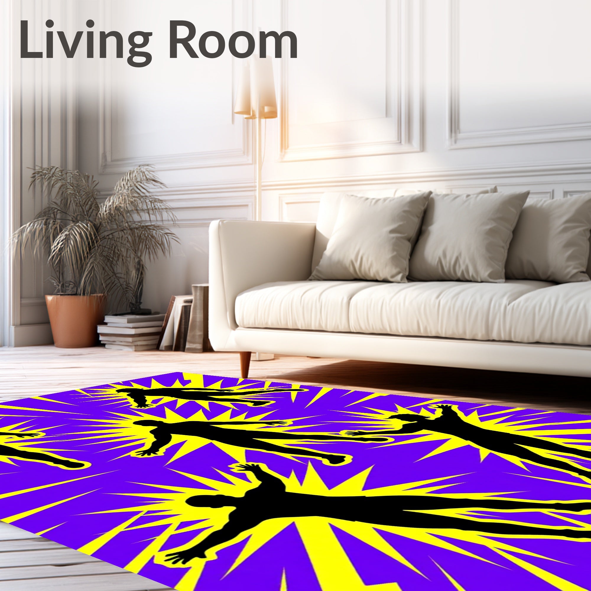 Energetic Purple Yellow Burst Figures Rug