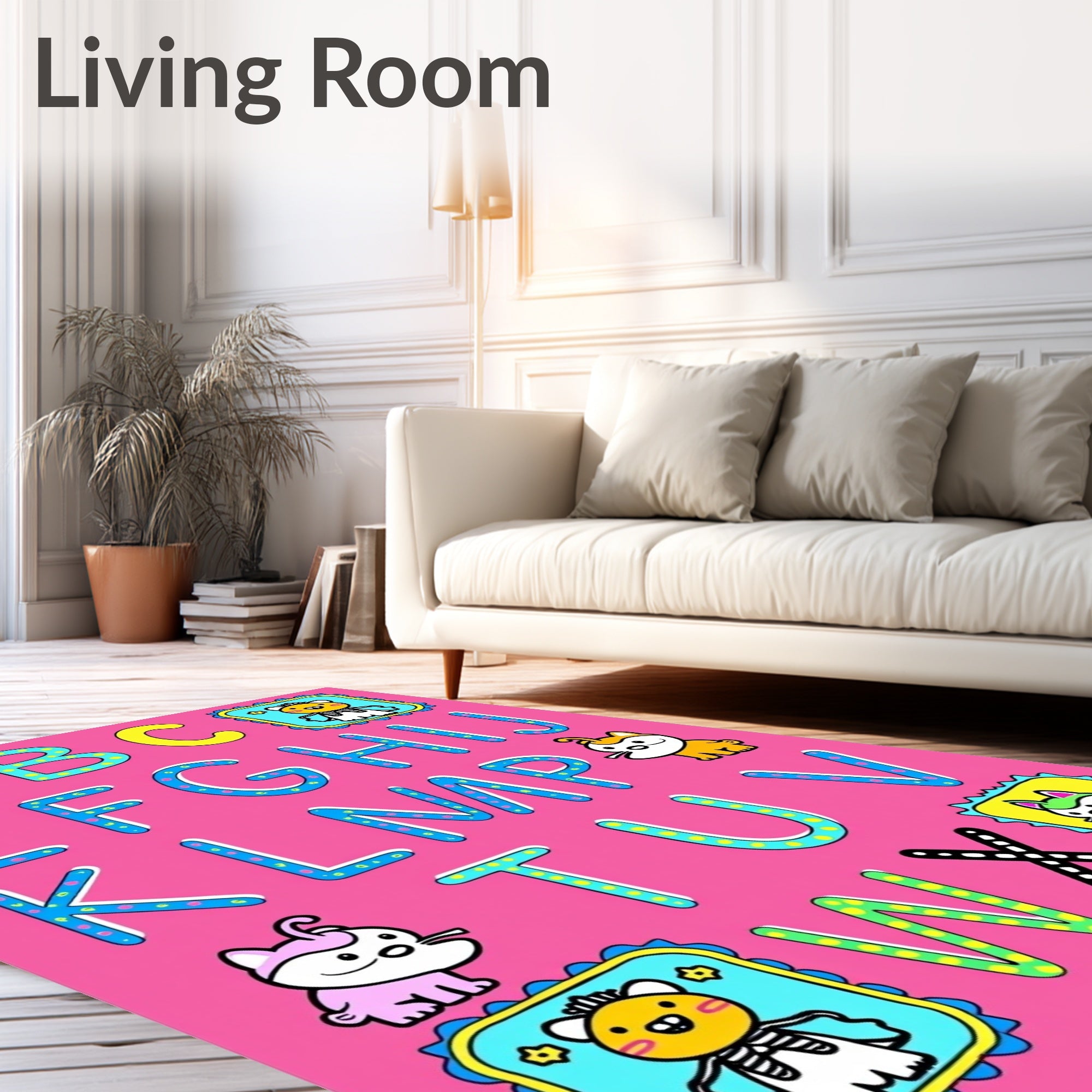 Playful Alphabet Characters Cute Animals Rug