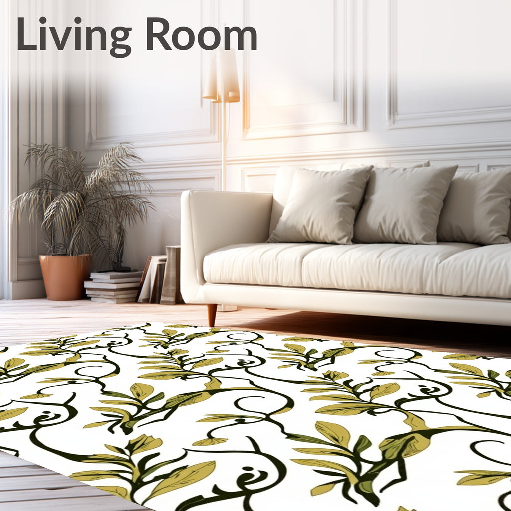 Whimsical Olive Green Vine Garland Rug