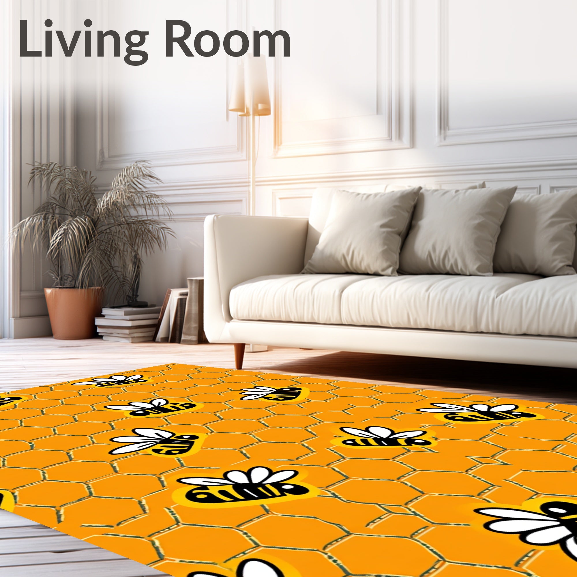 Whimsical Yellow Bee Honeycomb Rug