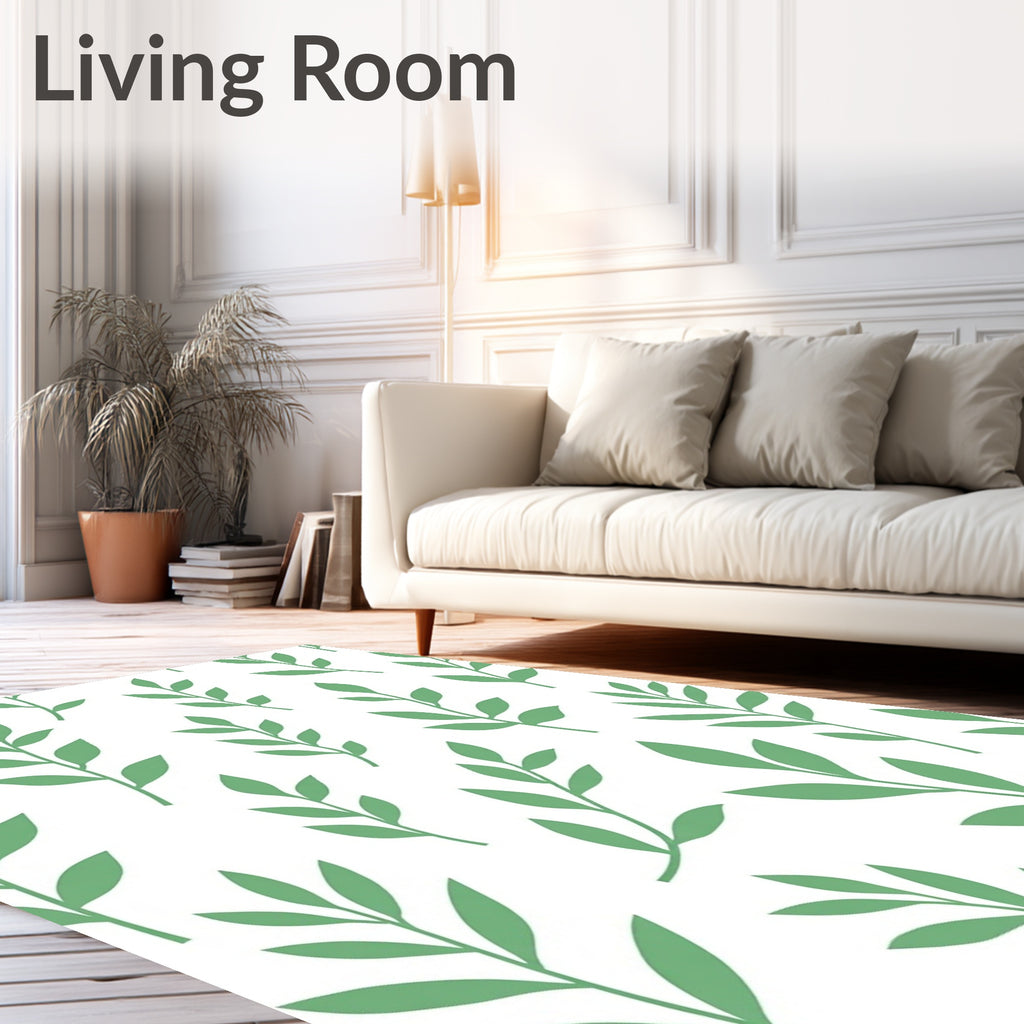 Soft Green Leafy Branch Arrangement Rug