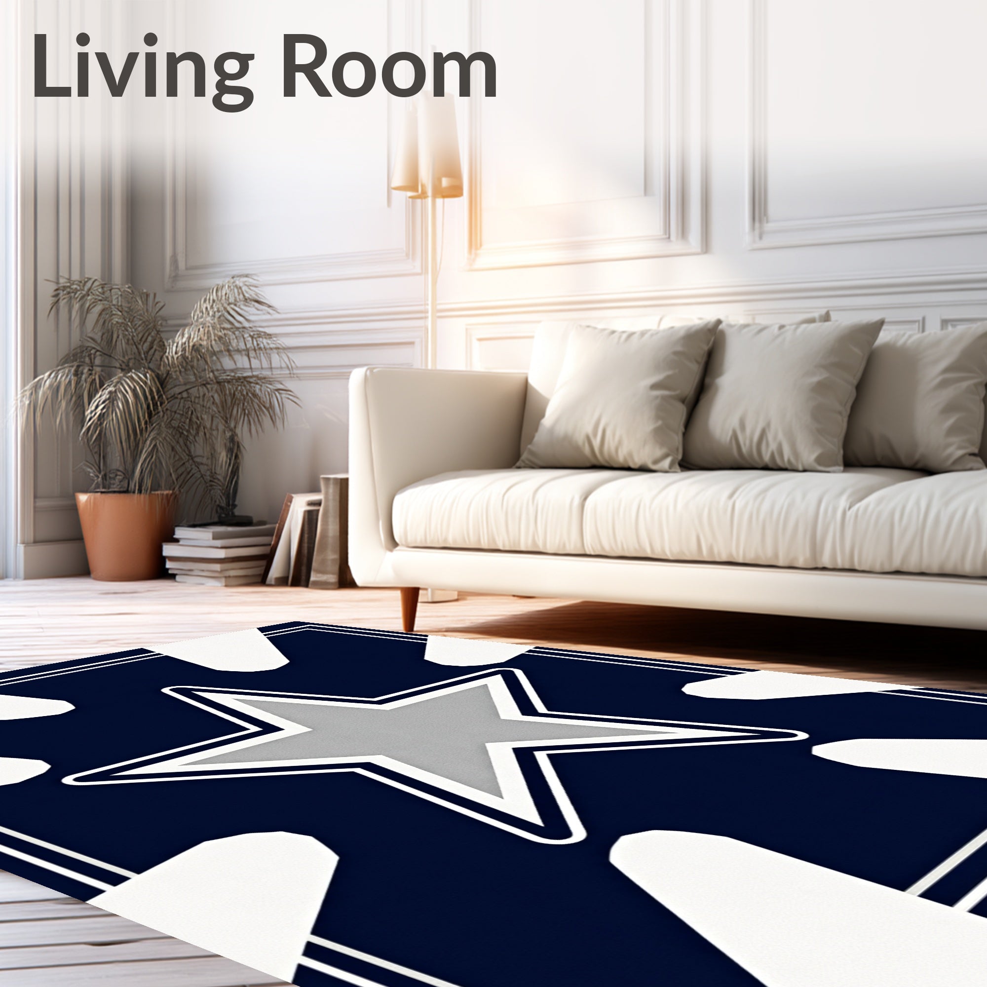 Navy Gray Starburst Frame Rug