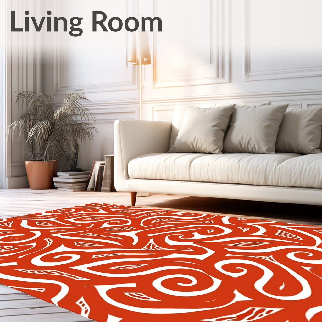 Bold Coral Swirl Organic Flow Rug