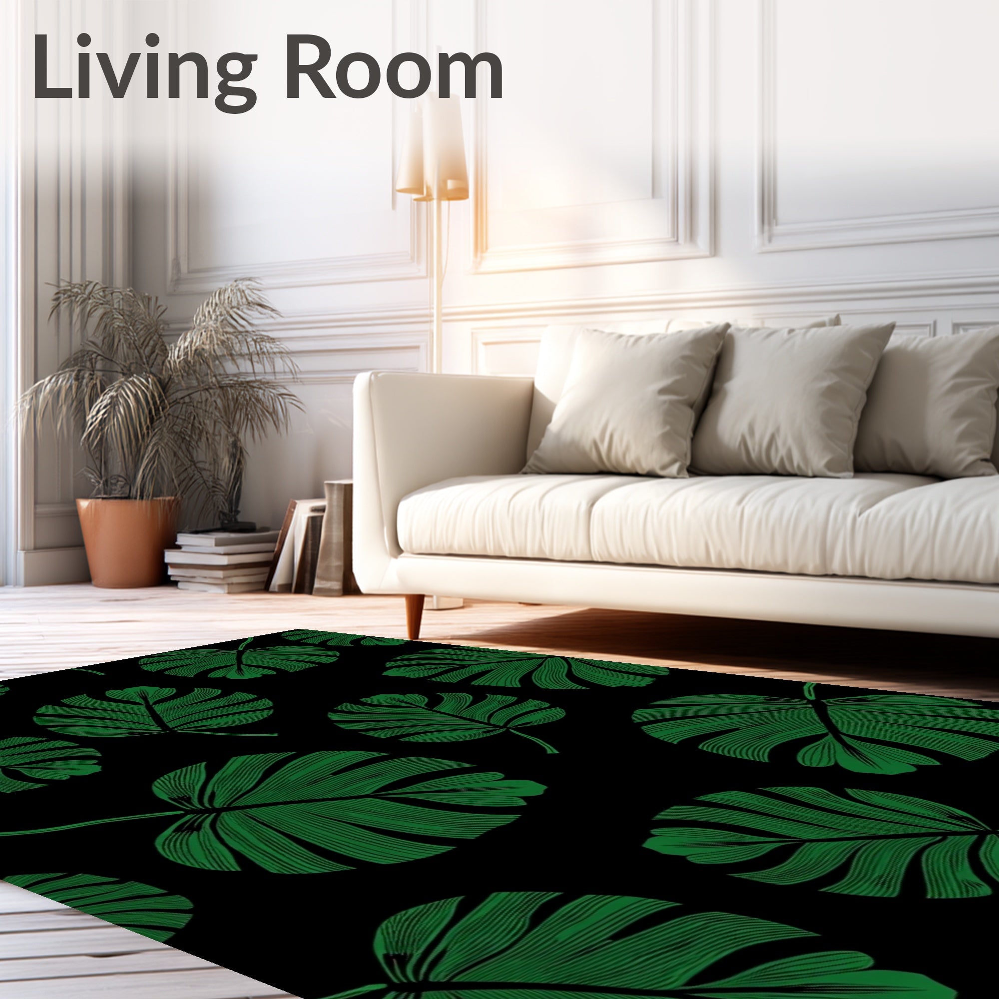 Deep Emerald Monstera Leaf Pattern Rug