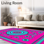 Vibrant Pink Teal Floral Mandala Rug