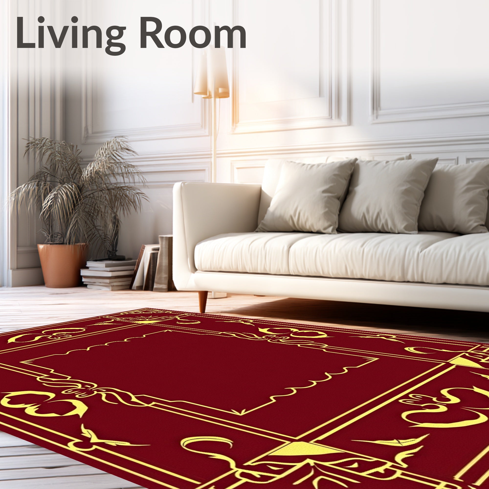Crimson Gold Ornate Border Rug
