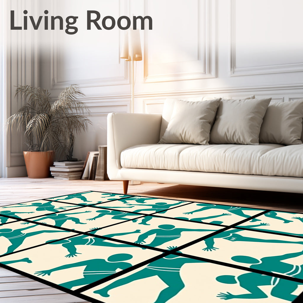 Teal Dancers Scattered Cream Field Rug