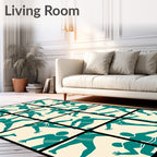 Teal Dancers Scattered Cream Field Rug