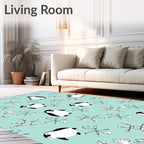 Playful Penguins Snowflakes Aqua Background Rug