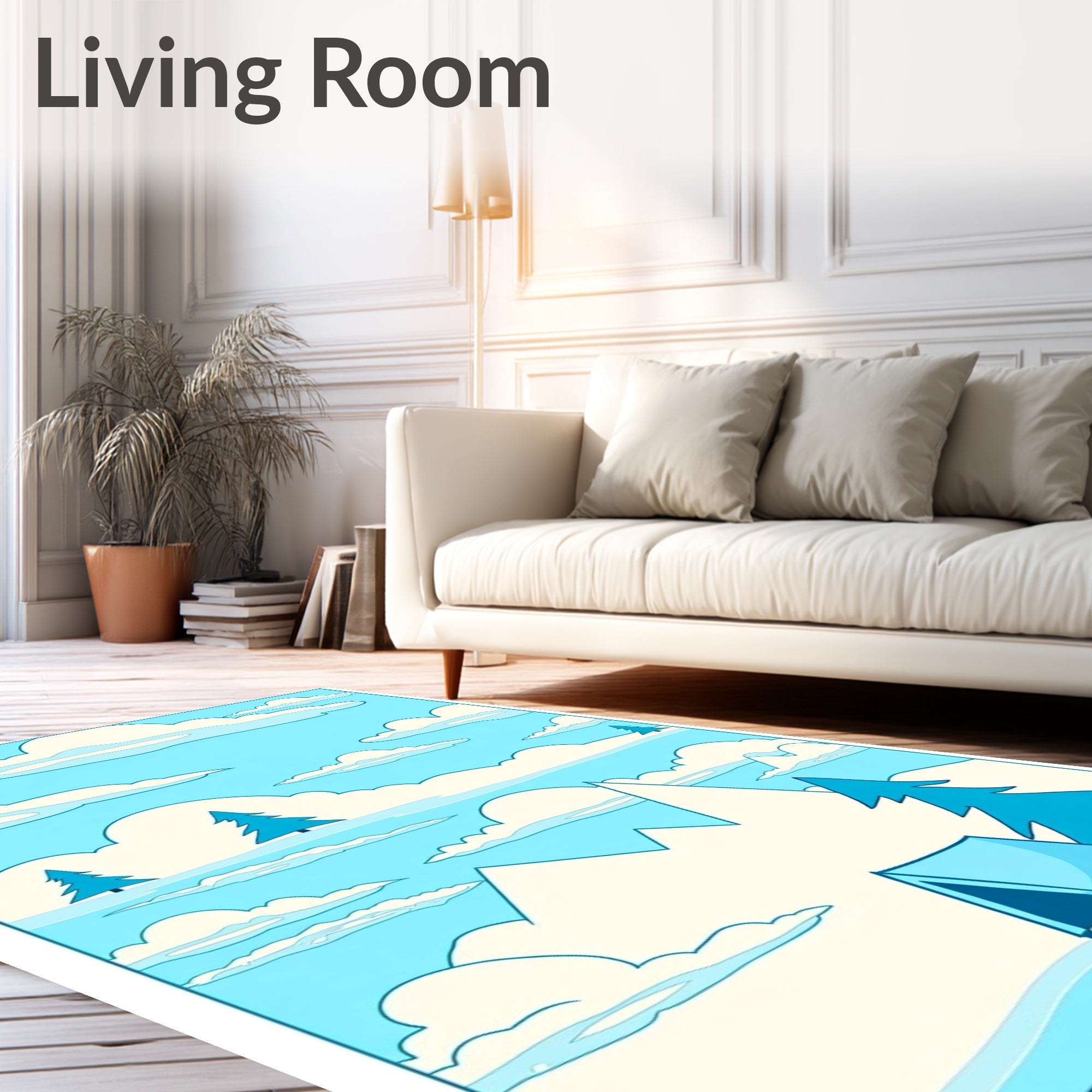 Cool Blue Mountain Tent Scene Rug