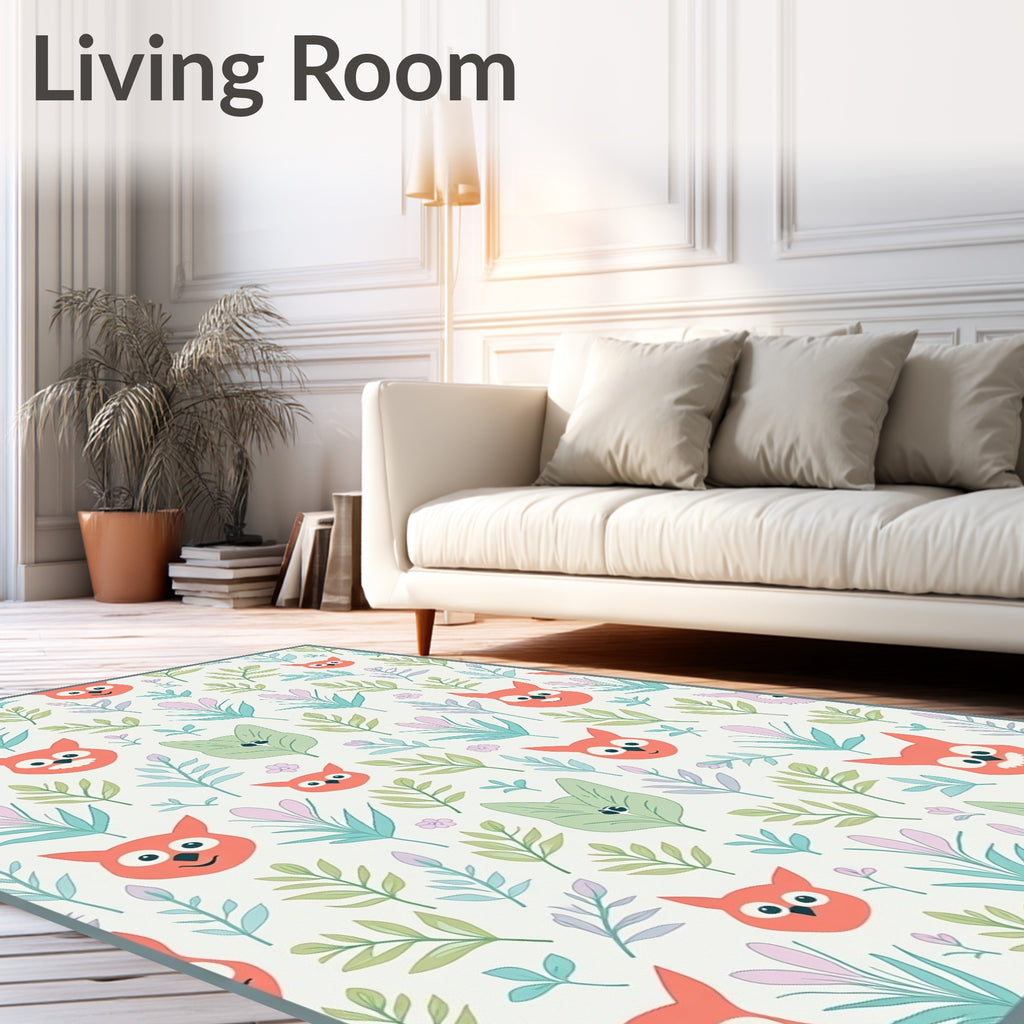 Whimsical Coral Owl Botanical Garden Rug