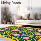 Golden Floral Scroll Work Rug