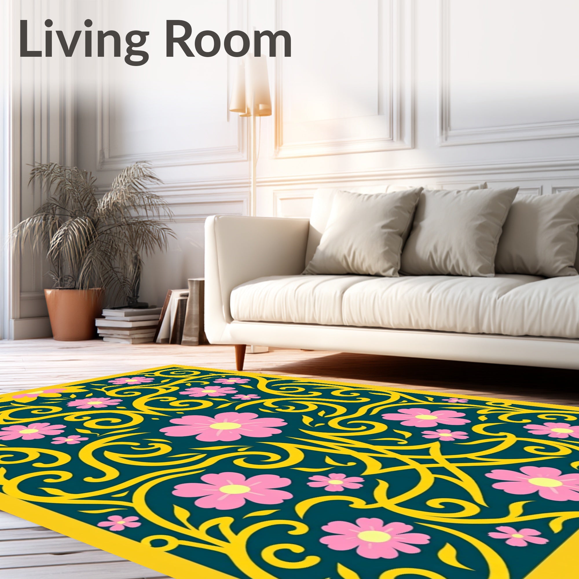 Golden Floral Scroll Work Rug