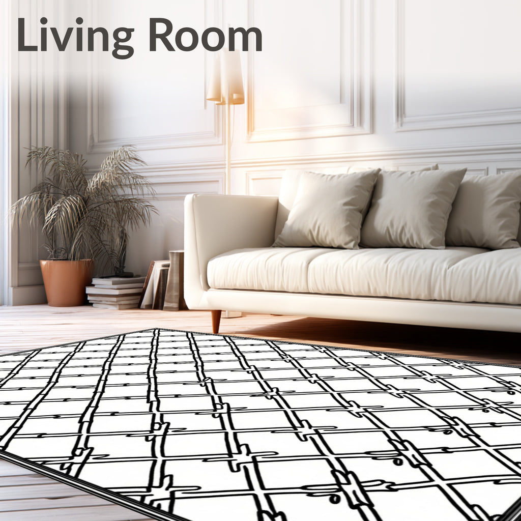 Black White Interlocking Diamond Lattice Rug