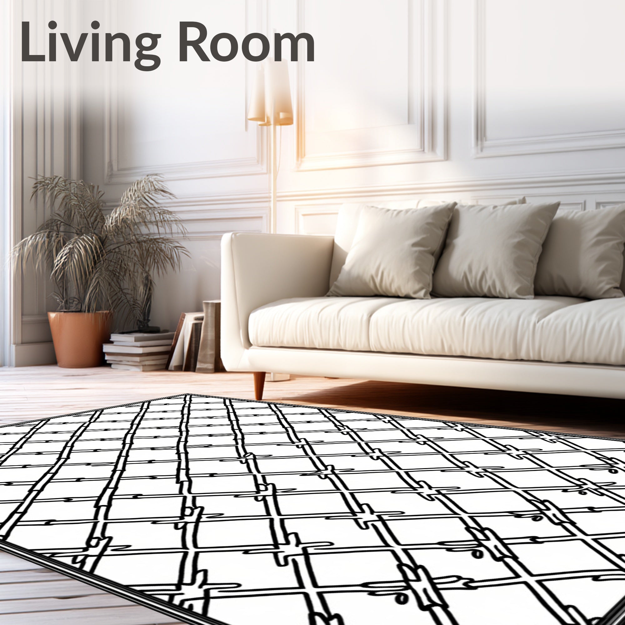 Black White Interlocking Diamond Lattice Rug