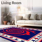 Crimson Spiral Sun Star Border Rug