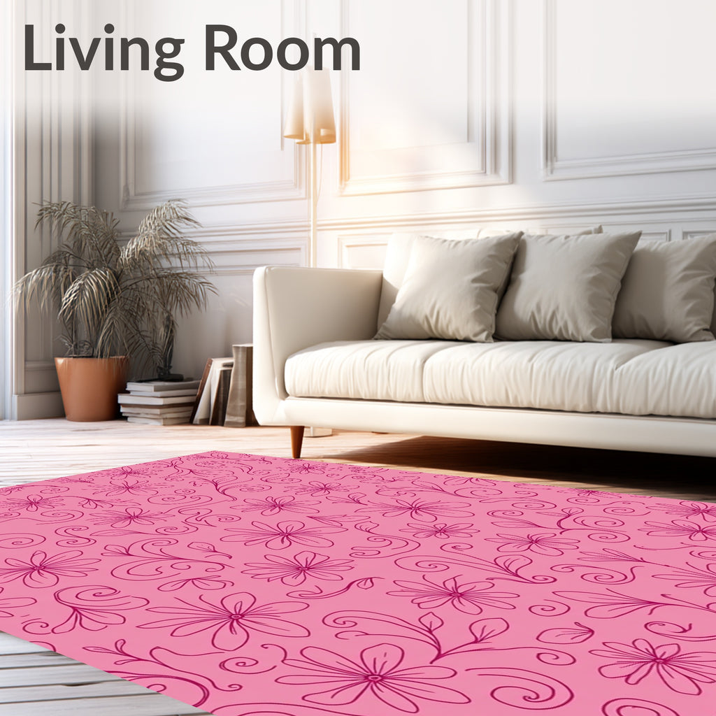 Fuchsia Ditsy Floral Swirls Rug