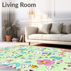 Whimsical Floral Letters Light Green Background Rug