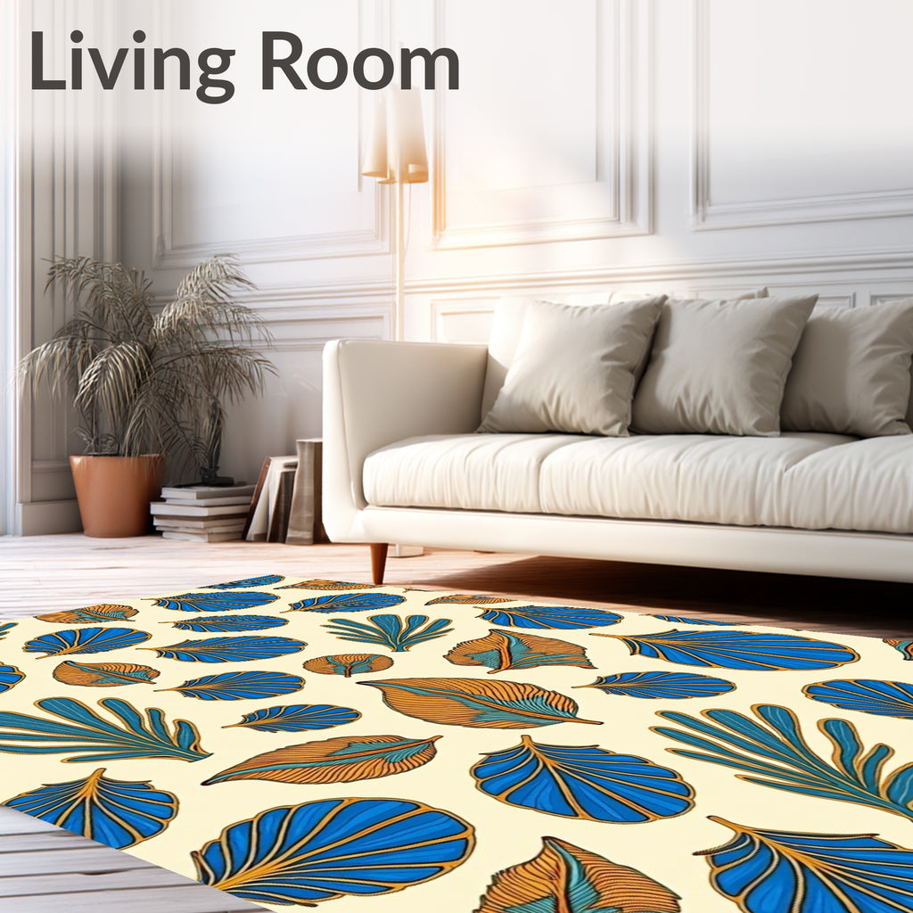 Bold Blue Orange Leaf Scatter Rug