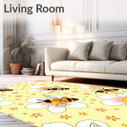 Whimsical Bee Floral Yellow Background Rug