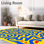 Bright Yellow Blue Car Maze Rug