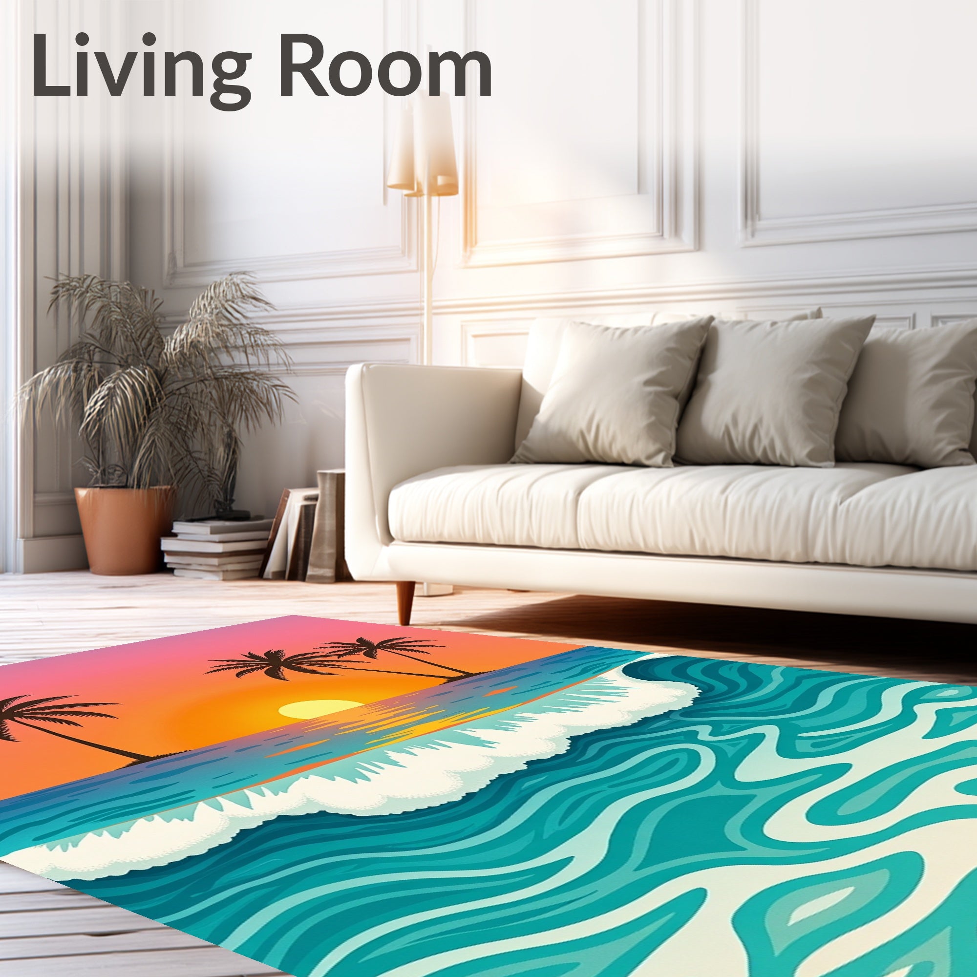 Sunset Palms Ocean Wave Rug