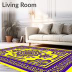 Vibrant Yellow Purple Floral Medallion Rug