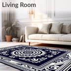 Navy White Intricate Mandala Border Rug