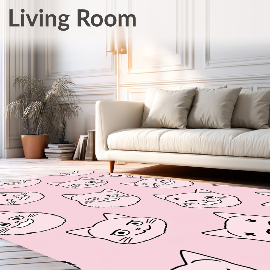 Charming Pink Cat Faces Pillow Rug