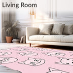 Charming Pink Cat Faces Pillow Rug