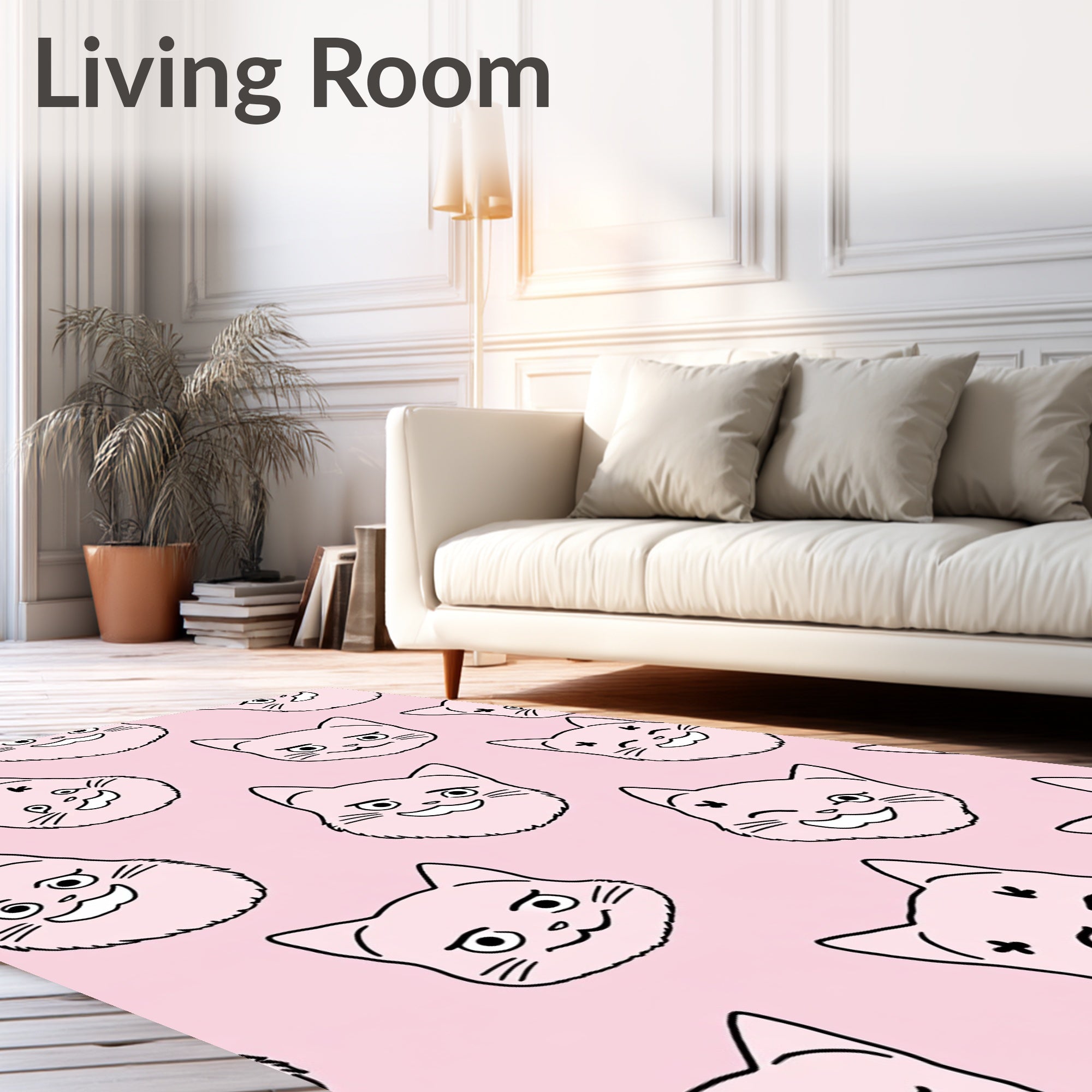 Charming Pink Cat Faces Pillow Rug
