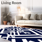 Dark Blue White Geometric Art Deco Rug