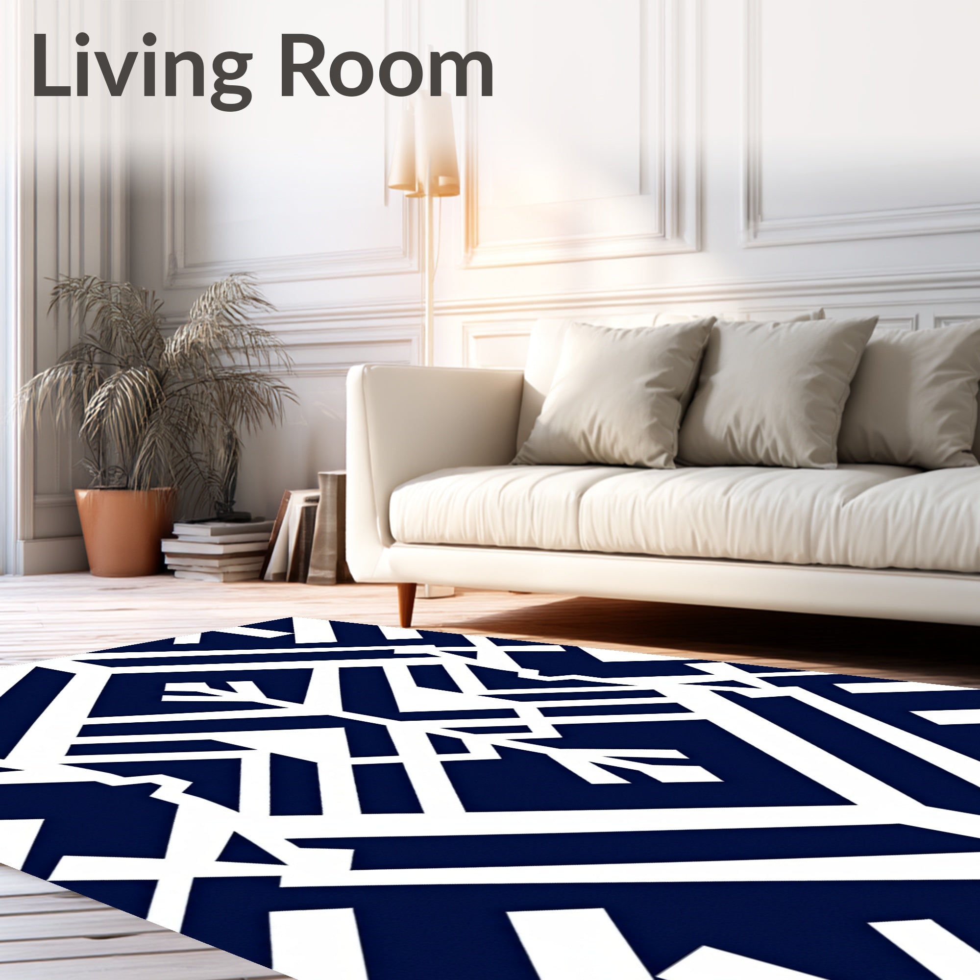 Dark Blue White Geometric Art Deco Rug
