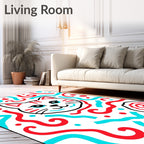Playful Red Teal Cat Swirls Rug