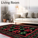 Crimson Red Green Floral Border Art Rug