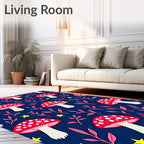 Whimsical Red Mushroom Stars Navy Rug