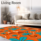 Tropical Volcano Orange Aqua Swirl Rug