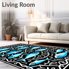 School of Blue Fish Nautical Border Rug