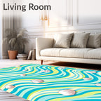 Aqua Teal Cream Seashell Waves Rug