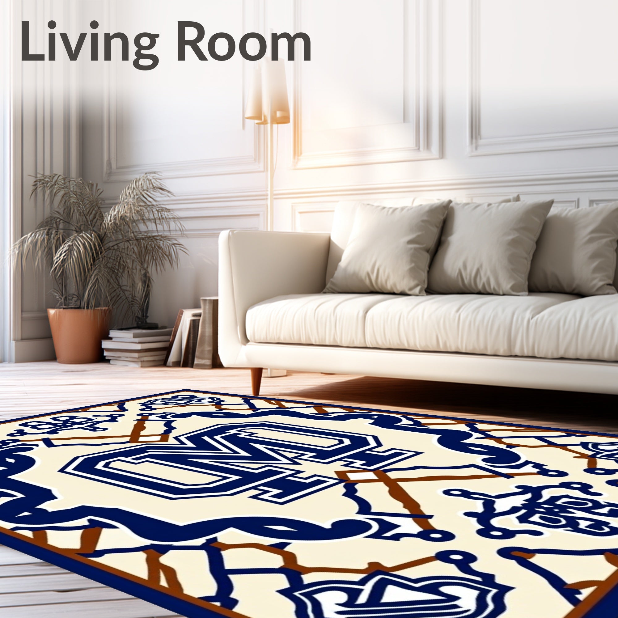 Navy Blue Ivory Medallion Collage Rug
