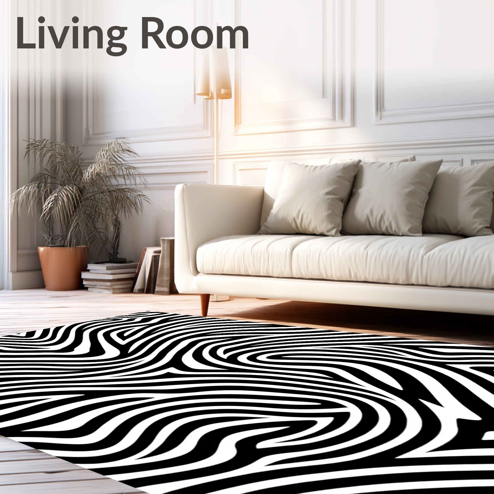 Organic Black and White Swirl Rug