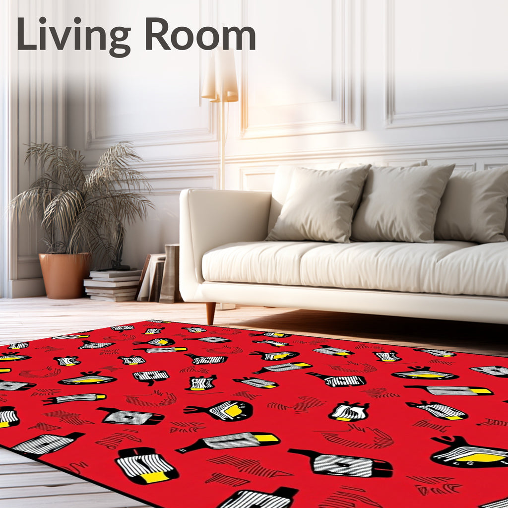 Red Black Yellow Abstract Shapes Rug