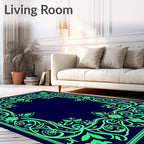 Emerald Green Floral Scroll Frame Rug