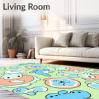 Whimsical Blue Peach Creature Collage Rug