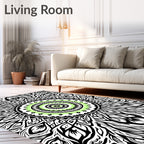 Fractal Lime Green Black Concentric Mandala Rug