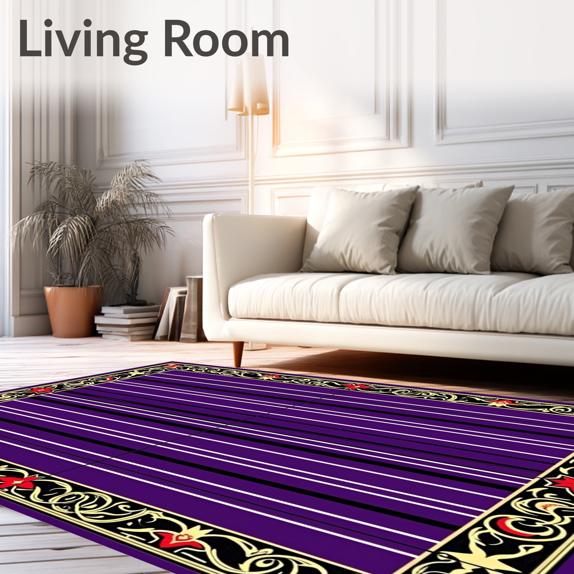 Bold Crimson Starry Bordered Stripes Rug