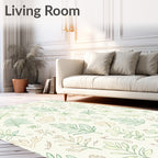 Delicate Green Leafy Botanical Sketch Rug